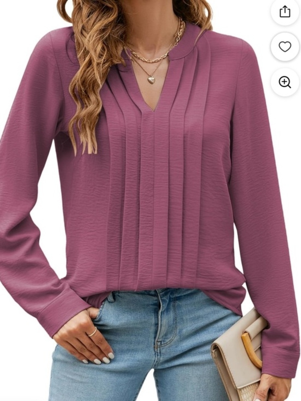Blooming Jelly Women's Dressy Casual Top Long Sleeve V Neck Pleated Blouse LG